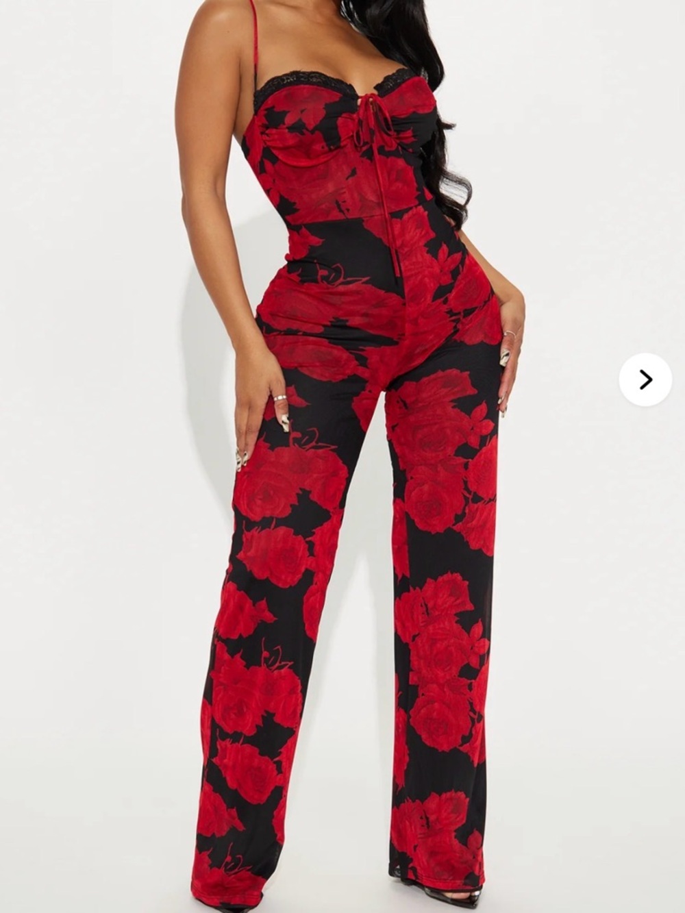 Tall Girl friendly!Fashion Nova Brand New Olivia Rose Mesh Jumpsuit - Black/Red